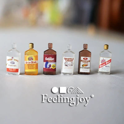 Kit de accesorios para casa de muñecas en miniatura a escala 1:12 con pequeñas botellas de vino y muebles en miniatura.