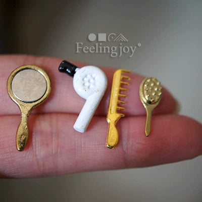 Tocador de casa de muñecas en miniatura - Cómoda de madera a escala 1:12 con espejo y accesorios de decoración DIY