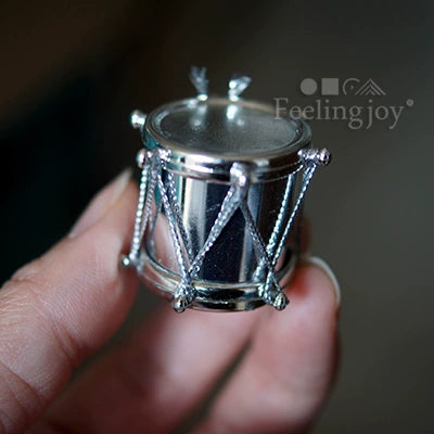 Accessoires de poupée BJD miniatures à l'échelle 1:6 et 1:12, tambour à main argenté, instrument de musique