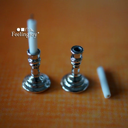 Juego de candelabros plateados en miniatura para casa de muñecas a escala 1:12: perfectos para muebles y accesorios de muñecas BJD.