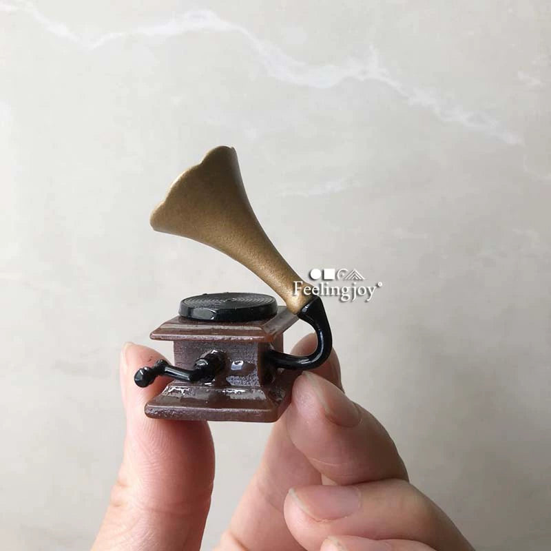 Casa de muñecas en miniatura a escala 1:12, accesorios de estudio para sala de estar, gramófono vintage, muebles en miniatura