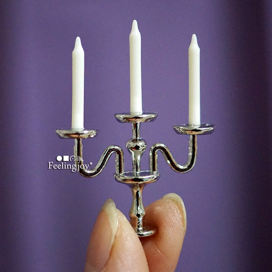Accesorio para casa de muñecas en miniatura a escala 1:12, candelabro realista de tres cabezas sin luz