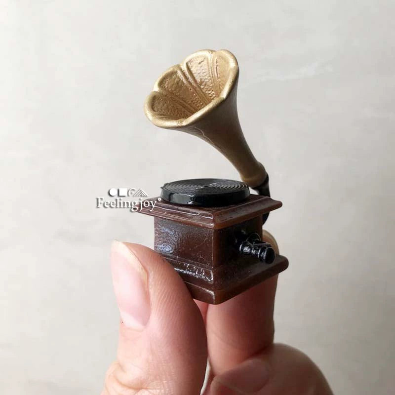 Casa de muñecas en miniatura a escala 1:12, accesorios de estudio para sala de estar, gramófono vintage, muebles en miniatura