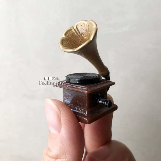 Casa de muñecas en miniatura a escala 1:12, accesorios de estudio para sala de estar, gramófono vintage, muebles en miniatura