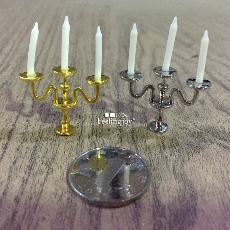 Accesorio para casa de muñecas en miniatura a escala 1:12, candelabro realista de tres cabezas sin luz