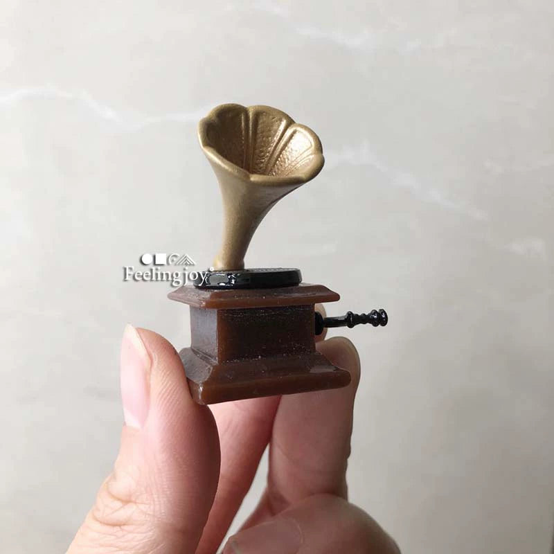 Casa de muñecas en miniatura a escala 1:12, accesorios de estudio para sala de estar, gramófono vintage, muebles en miniatura