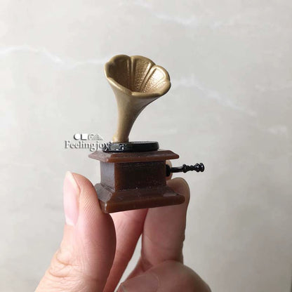 Casa de muñecas en miniatura a escala 1:12, accesorios de estudio para sala de estar, gramófono vintage, muebles en miniatura