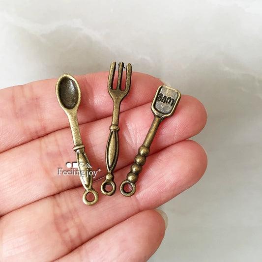 Accessoires miniatures pour poupées BJD à l'échelle 1:6 et 1:12 : ensemble de couverts en bronze, couteau, fourchette, cuillère, bâtonnet mélangeur