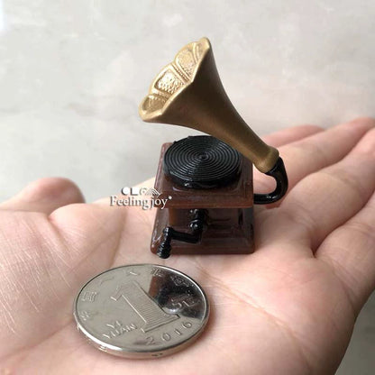 Casa de muñecas en miniatura a escala 1:12, accesorios de estudio para sala de estar, gramófono vintage, muebles en miniatura