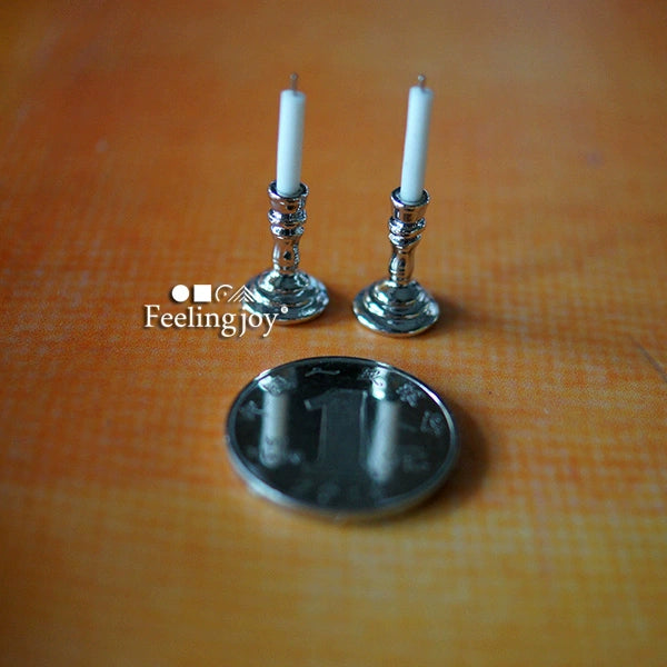 Juego de candelabros plateados en miniatura para casa de muñecas a escala 1:12: perfectos para muebles y accesorios de muñecas BJD.