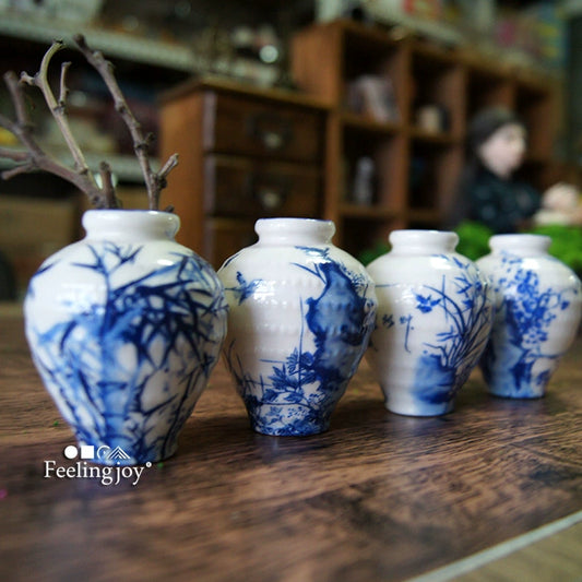 Vase miniature en céramique de style chinois à l'échelle 1:6, accessoire de photographie pour poupée BJD, décor peint à la main