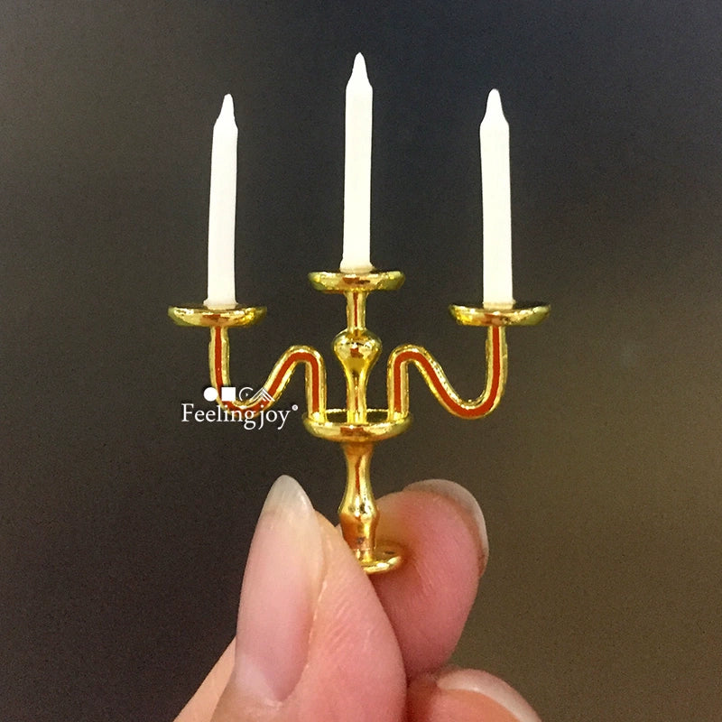 Accesorio para casa de muñecas en miniatura a escala 1:12, candelabro realista de tres cabezas sin luz
