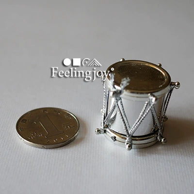 Accessoires de poupée BJD miniatures à l'échelle 1:6 et 1:12, tambour à main argenté, instrument de musique