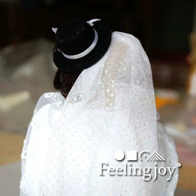 Casa de muñecas en miniatura a escala 1:12, pareja de novios, con accesorios de tela para fotografía.