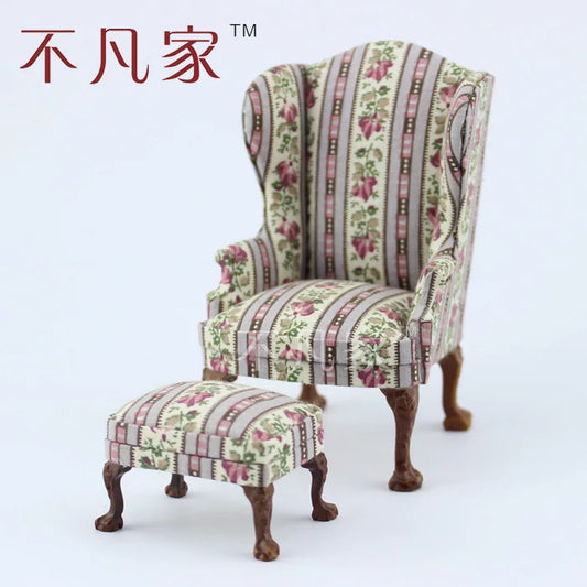 Muebles de casa de muñecas en miniatura vintage a escala 1:12, sofá individual floral hecho a mano para sala de estar