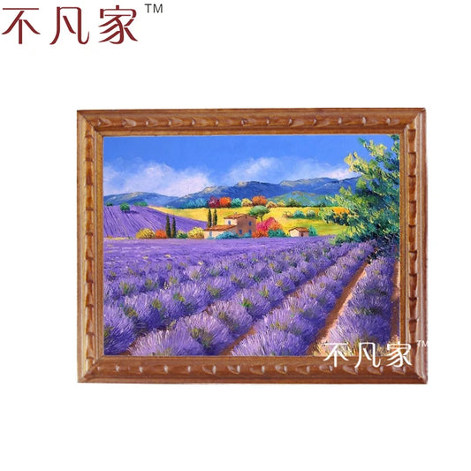 Casa de muñecas en miniatura a escala 1:12, campo de lavanda, pintura al óleo decorativa B-14