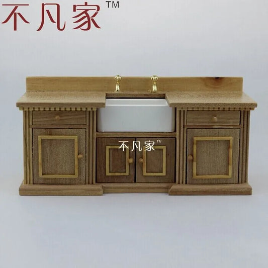 Meubles miniatures pour maison de poupée à l'échelle 1:12, évier en bois, accessoire de cuisine
