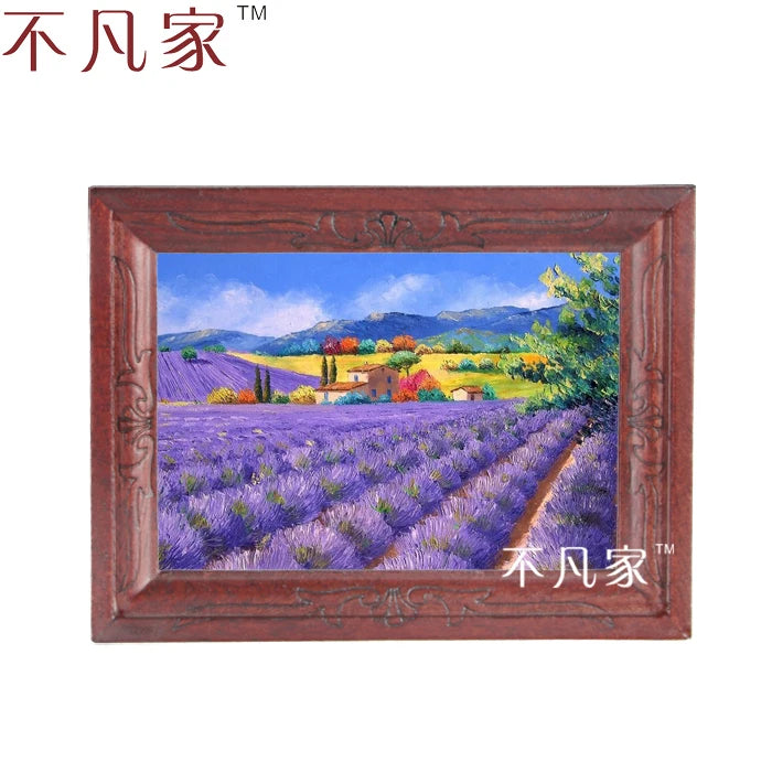 Pintura al óleo de jardín de lavanda en miniatura a escala 1:12 para decoración de casas de muñecas