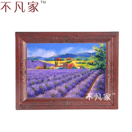 Pintura al óleo de jardín de lavanda en miniatura a escala 1:12 para decoración de casas de muñecas