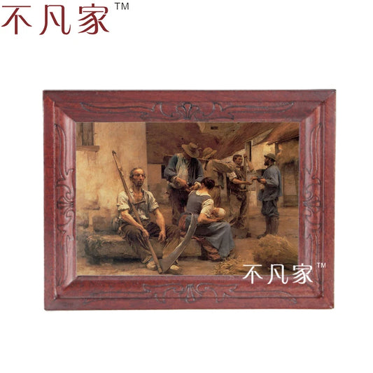 Pintura al óleo de granja vintage a escala 1:12 en marco decorativo para exhibición en casa de muñecas