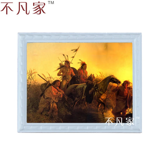 Pintura al óleo de escena nativa americana en miniatura a escala 1:12 para decoración de casas de muñecas al por mayor