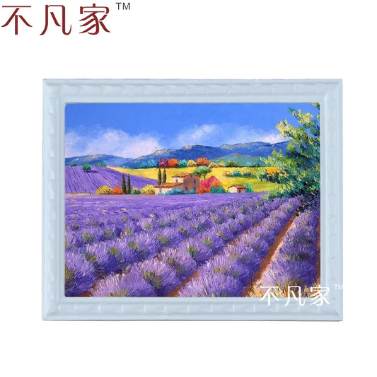Marco de pintura al óleo de campo de lavanda en miniatura a escala 1:12 para decoración de casa de muñecas