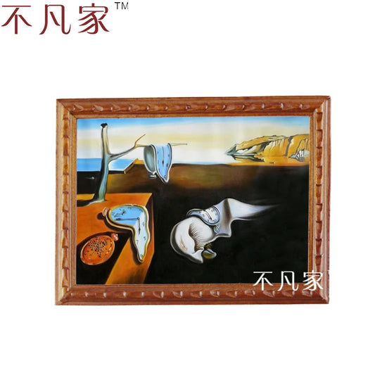 Miniatura a escala 1:12 de "La persistencia de la memoria" de Salvador Dalí, pintura al óleo para decoración de casas de muñecas.