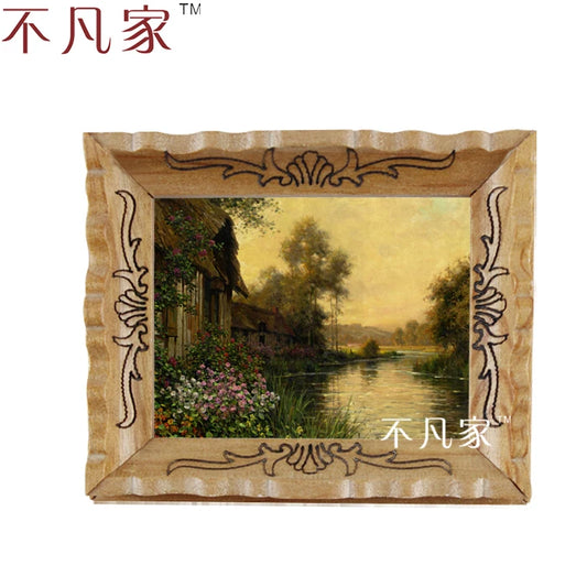 Pintura al óleo en miniatura para casa de muñecas a escala 1:12: Escena clásica de arroyo y flores para la decoración del hogar