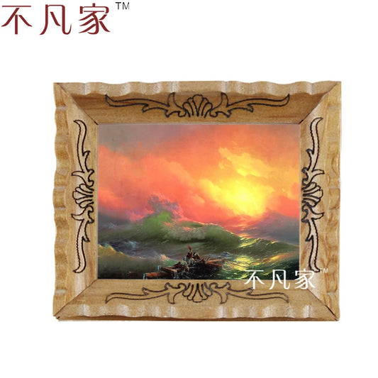 Pintura al óleo de un atardecer en miniatura a escala 1:12 para decorar casas de muñecas