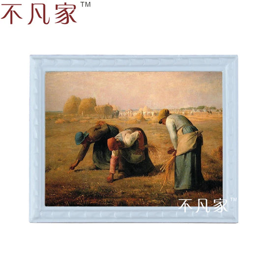 Pintura al óleo de una escena de granja en miniatura a escala 1:12 para decorar casas de muñecas - Obra de arte clásica de granjeros C-10