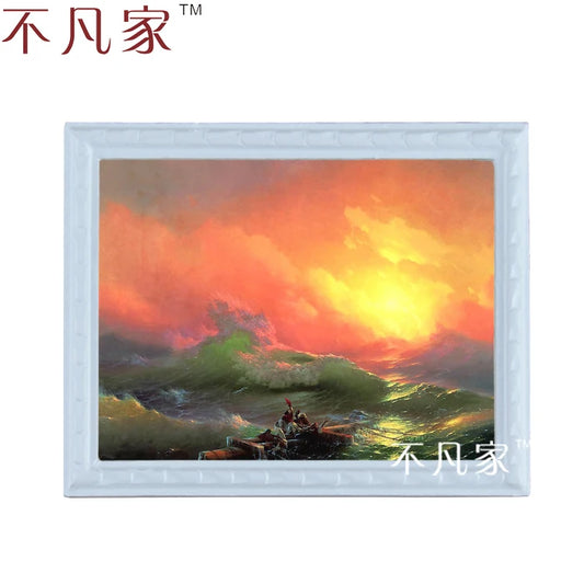 Pintura al óleo de un atardecer en miniatura para casa de muñecas a escala 1:12 – Decoración de arte clásico C-16