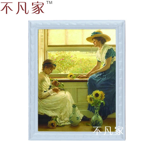 Pintura al óleo de dos mujeres en miniatura para casa de muñecas a escala 1:12 - Artículo de decoración al por mayor