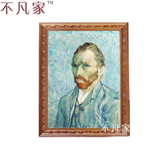 Pintura al óleo de autorretrato de Van Gogh en miniatura a escala 1:12 para decoración de casas de muñecas