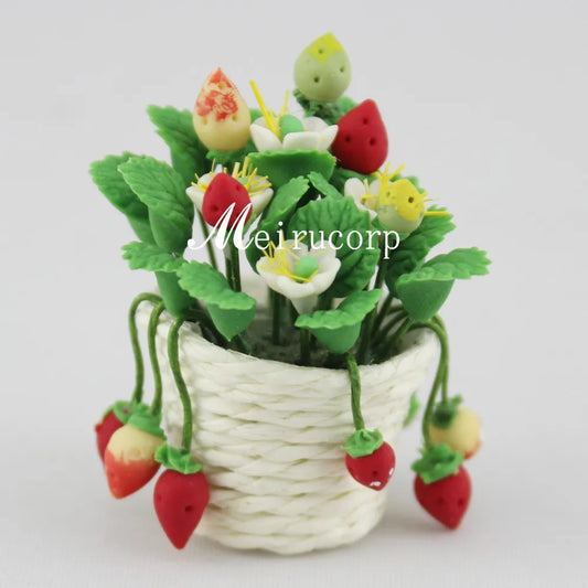 Maceta de fresa en miniatura a escala 1:12 para decoración y muebles de casa de muñecas