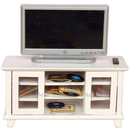 1:12 Scale Wooden TV Cabinet Stand Living Room Furniture Bench Table White And Wood Colors Miniature Dollhouse