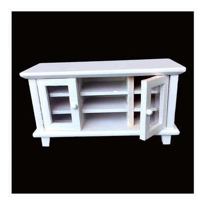 1:12 Scale Wooden TV Cabinet Stand Living Room Furniture Bench Table White And Wood Colors Miniature Dollhouse