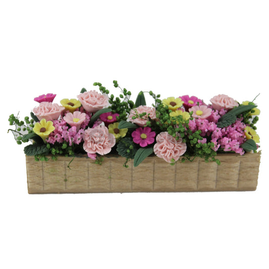 Macizo de flores para casa de muñecas a escala 1:12 con valla de madera - Accesorio de jardín en miniatura para exteriores