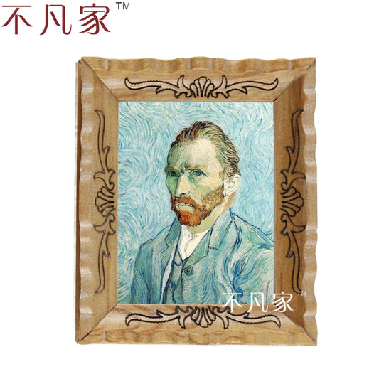 Marco de pintura al óleo con retrato de Van Gogh en miniatura a escala 1:12 para decoración de casas de muñecas