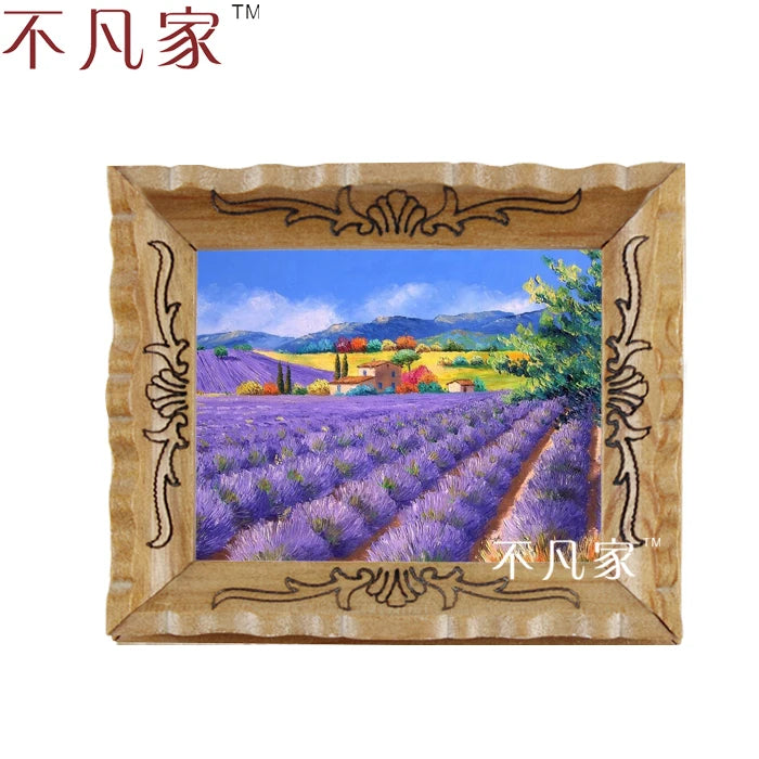Pintura en miniatura de campo de lavanda a escala 1:12 para decorar casas de muñecas.
