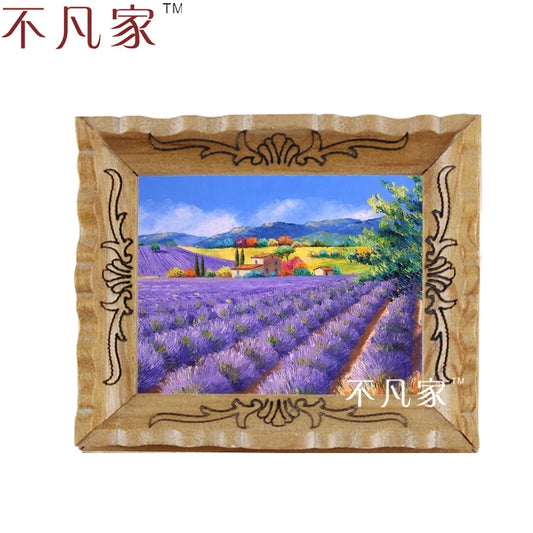 Pintura en miniatura de campo de lavanda a escala 1:12 para decorar casas de muñecas.