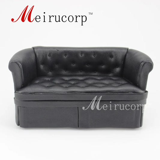Muebles de casa de muñecas en miniatura a escala 1:12, hermoso sofá doble negro, decoración para sala de estar