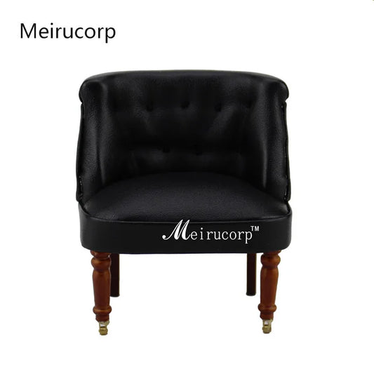 Silla elegante negra en miniatura a escala 1:12, muebles para casa de muñecas