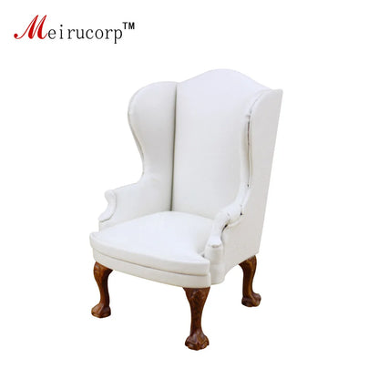 Conjunto de sillón orejero y otomana en miniatura blanca a escala 1:12 para casa de muñecas - Accesorios de alta calidad