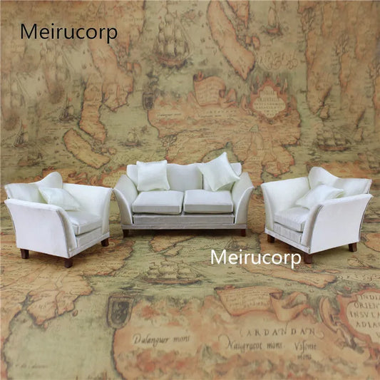 Conjunto de sofá y silla de tela para casa de muñecas en miniatura a escala 1:12, muebles para sala de estar