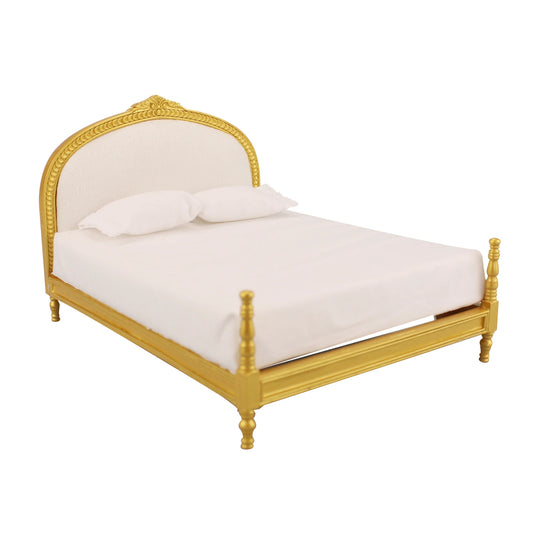 Cama doble de madera en miniatura para casa de muñecas a escala 1:12 - Modelo de mueble hecho a mano