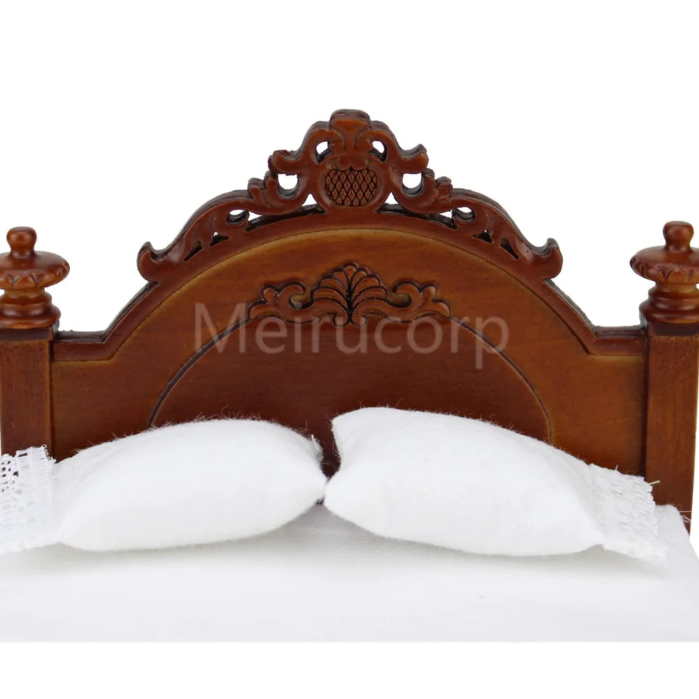 Muebles de dormitorio para casa de muñecas en miniatura a escala 1:12: cama de palacio vintage tallada a mano