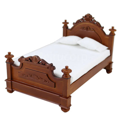 Muebles de dormitorio para casa de muñecas en miniatura a escala 1:12: cama de palacio vintage tallada a mano