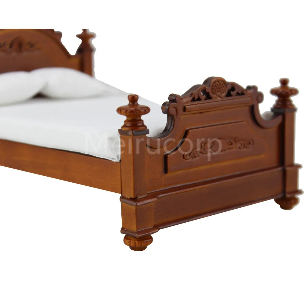 Muebles de dormitorio para casa de muñecas en miniatura a escala 1:12: cama de palacio vintage tallada a mano