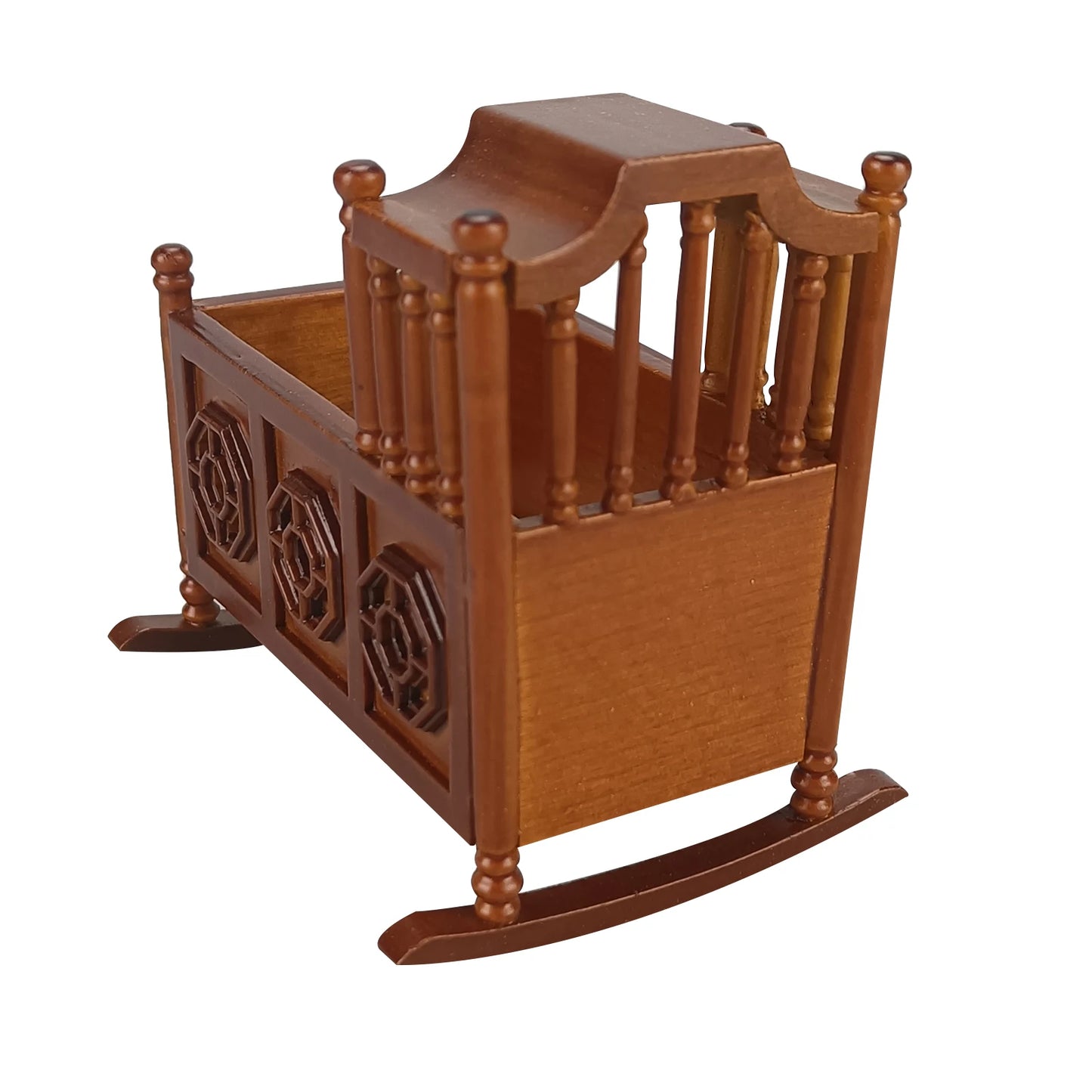 Cuna de bebé de madera en miniatura a escala 1:12, muebles para casa de muñecas para habitación infantil