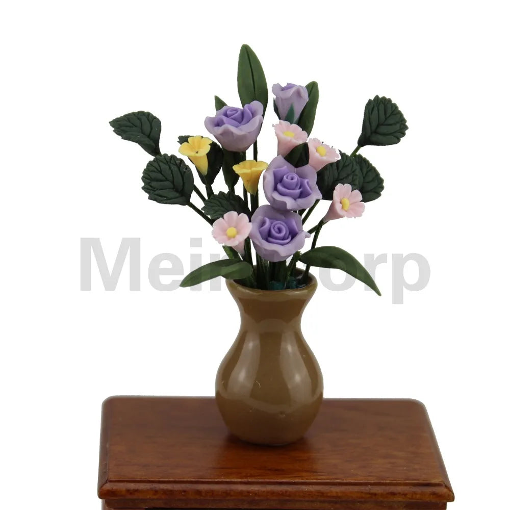 Juego de decoración floral para casa de muñecas en miniatura a escala 1:12 con elegantes accesorios